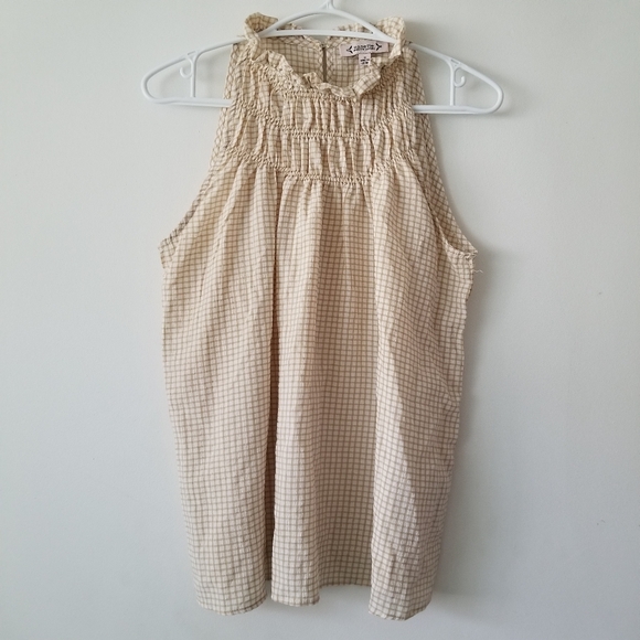 NANETTE LEPORE Gingham Ruffle Smocked Neck Sleeveless Blouse Size S - Picture 1 of 12